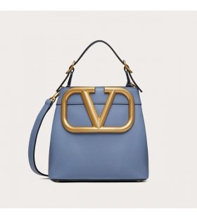 Valentino Small Supervee Handbag In Calfskin Sky Blue
