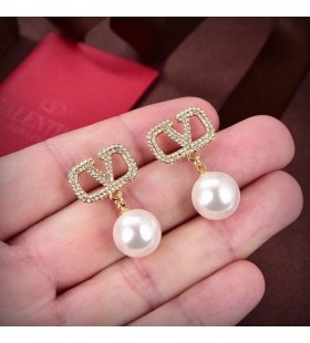 Valentino Mini VLogo Signature Pendentif Boucles d'oreilles En MÃ©tal Avec Cristaux et de Perles d'Or