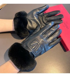 Valentino, Vlogo GeprÃ¤gte Handschuhe Frauen Schaffell Kaninchen Fell Schwarz