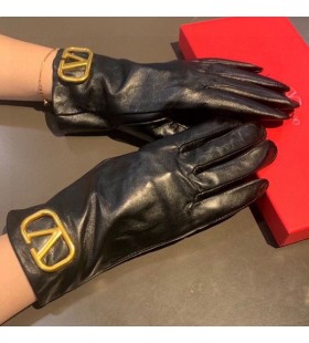Valentino, VLogo Signatur Handschuhe Frauen Schaffell Schwarz/Gold