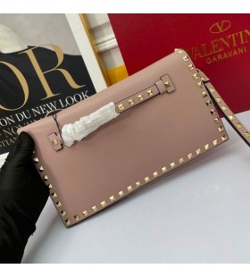 Valentino Rockstud Große Armband Kupplung Mit Kette, Kalbsleder In Rosa