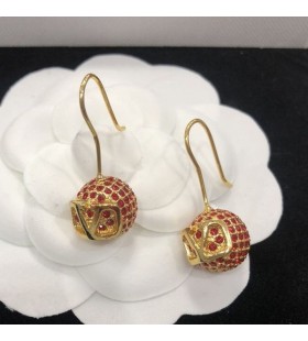 Valentino Kleine VLogo Signatur Haken Ohrringe In Metall Mit Strass-Kugeln, Gold/Rot