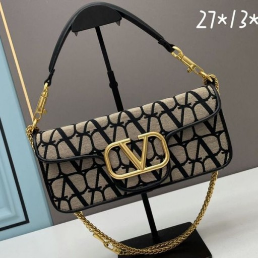 Valentino Μεγάλες Loco Τσάντα Ώμου Σε Toile Iconographe Ύφασμα Μπεζ/Μαύρο