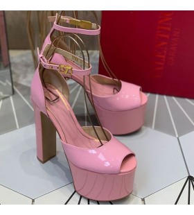 Valentino Tan-Go Πλατφόρμα Σανδάλια Με Λουράκι Στον Αστράγαλο Γυναικών Δέρματος Διπλωμάτων Ευρεσιτεχνίας Κεράσι