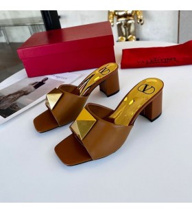 Valentino Ένα Στήριγμα Παχιά Τακούνια Διαφάνειες Γυναίκες Δερμάτινο Καφέ