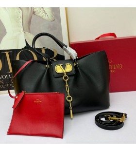 Valentino Μεγάλες VLogo Διαφυγής Tote Σε Μαύρο Δέρμα Μοσχαριού