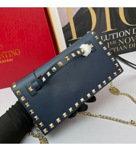 Valentino Μικρό Rockstud Βραχιόλι Clutch Με Αλυσίδα Στο Δέρμα Μοσχαριού Ναυτικό Μπλε