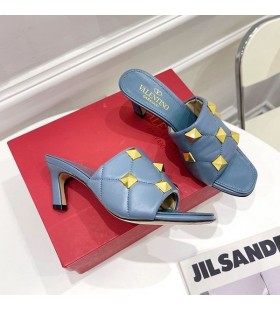 Valentino Ρωμαϊκή Stud Τακούνια Διαφάνειες Γυναίκες Nappa Δέρμα Μπλε Του Ουρανού