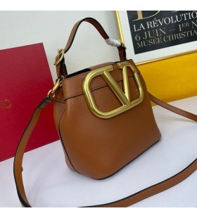 Valentino Small Supervee Handbag In Calfskin Brown